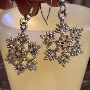 Elegant Gold and Silver Rhinestone Snowflake Earrings